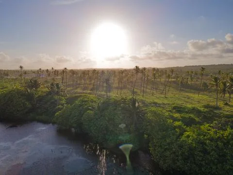 Sunset over river Foto stock