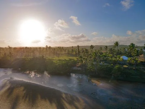 Sunset over river Foto stock