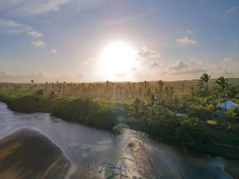 Sunset over river Foto stock
