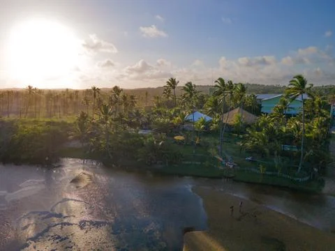 Sunset over river Foto stock