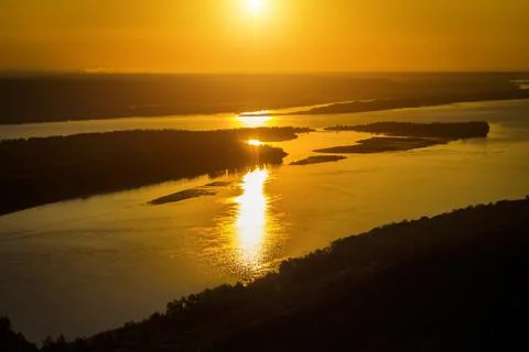 Sunset over the river Stock Photos