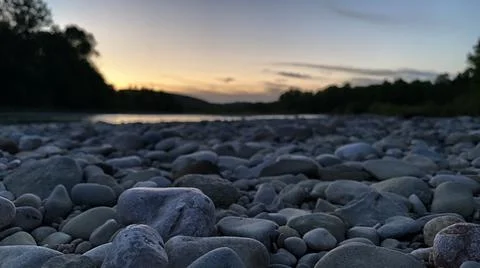 Sunset over river Stockfoto's