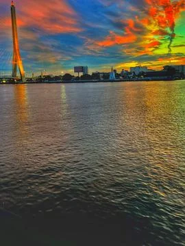 Sunset over the river Stock Photos