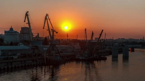 Sunset over the river in the port Stock Footage 69012060