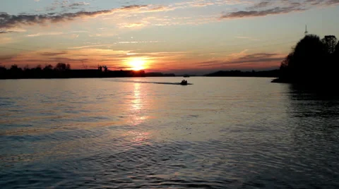 Sunset over River Rhine Stock Footage 32660809