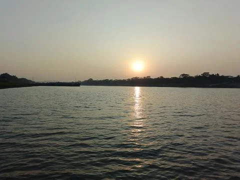 Sunset Over A River River Sunset Landscape Nature Landscape Golden Sunset O Stock Photos
