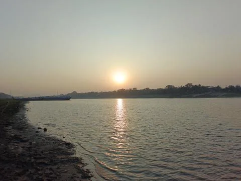 Sunset Over A River River Sunset Landscape Nature Landscape Golden Sunset O Stock Photos