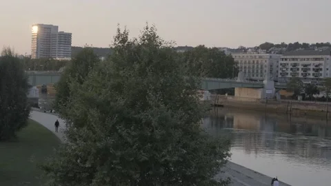 Sunset over the river in Rouen,  4K, F-log Stock Footage 139173276