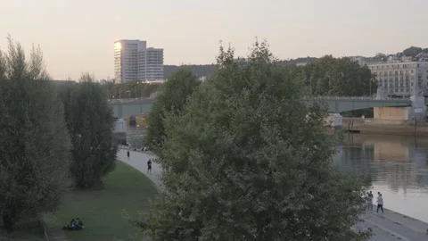 Sunset over the river in Rouen Stock Footage 139172853