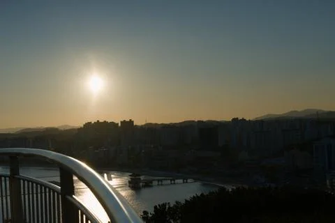 Sunset Over River Seen From Skywalk Stock Photos