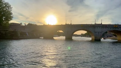 Sunset over River Seine in Paris Stock Footage 250057465