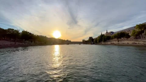 Sunset over River Seine in Paris Stock Footage 250057564