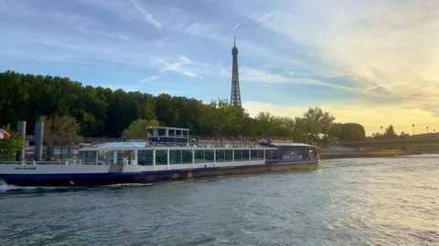 Sunset over River Seine in Paris Stock Footage 250057854