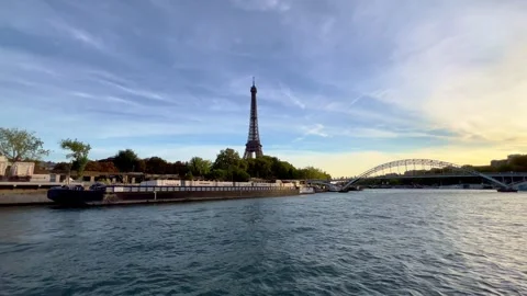 Sunset over River Seine in Paris Stock Footage 250057948