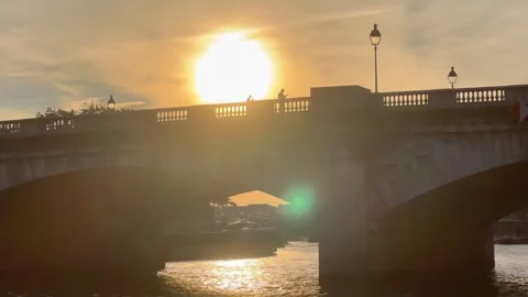 Sunset over River Seine in Paris - CITY OF PARIS, FRANCE - SEPTEMBER 05, 2023 Stock Footage 257723246