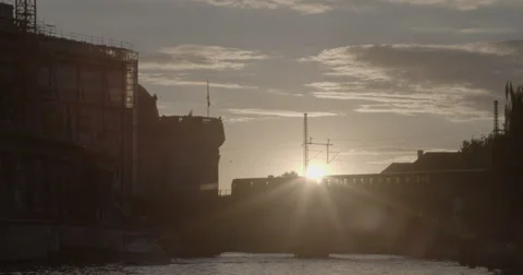 Sunset over River Spree - Berlin, Germany - 4K Stock Footage 68499876