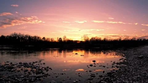 Sunset over the river in timelaps Stock Footage 265111021