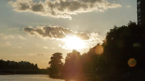 Sunset Over The River Timelapse Stock Footage 113506233