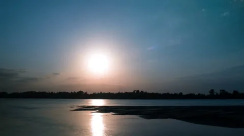 Sunset Over the River With the Transition From Day to Night Stock Footage 45035628