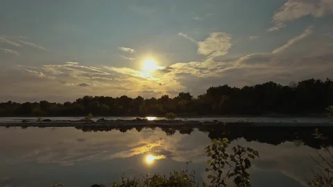 Sunset over the river with trees Stock Footage 221106779