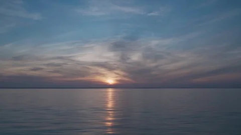 Sunset over the river, view from the boat in motion Stock Footage 127144569