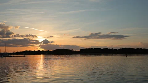 Sunset over the river Warnow in Rostock, Germany Stock Footage 111534529