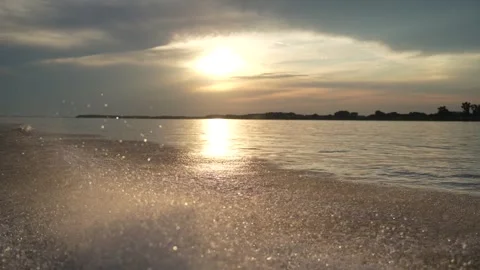 Sunset over river with water wake, motion and tranquil nature landscape Stock Footage 320402872