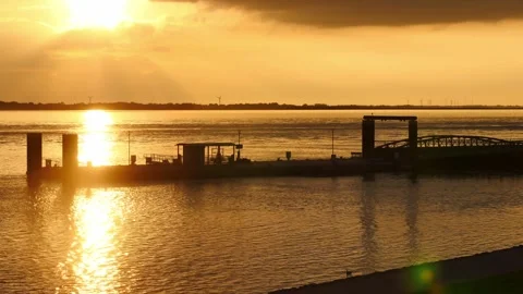 Sunset over the river Weser. Stock Footage 346131137
