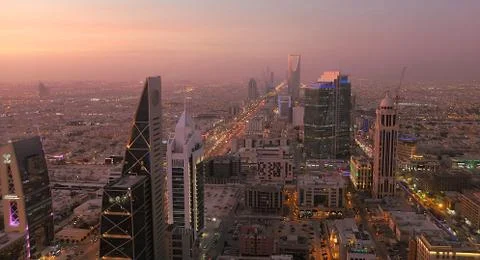 Sunset over Riyadh - Olaya Street - Saudi Arabia - 2020 Stock Photos