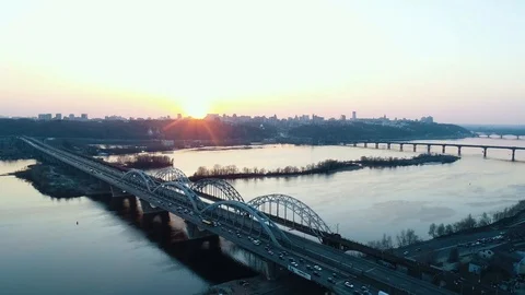 Sunset over the road bridge in city Stock Footage 112151008