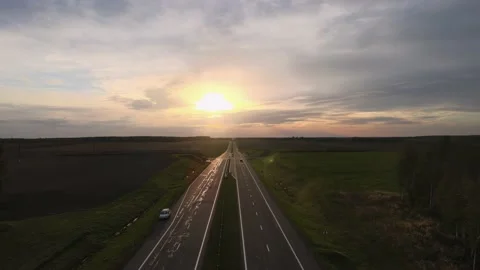 Sunset over the road, roadway, sunset over the highway Stock Footage 196136550