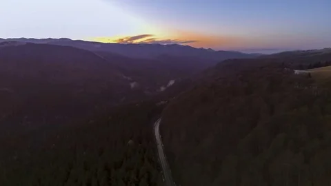 Sunset over road through autumn forest Stock Footage 69903456