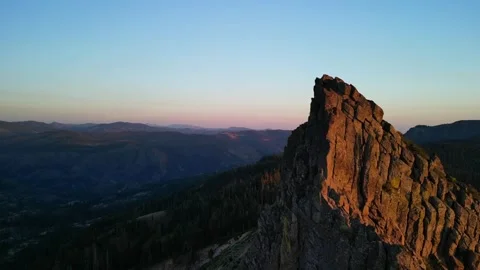 Sunset Over Rocky Granite Peak, Aerial View Stock Footage 281536487