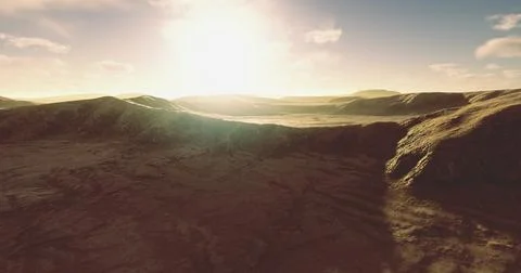 Sunset over rolling hills in a vast desert landscape offers tranquil beauty Stock Illustration