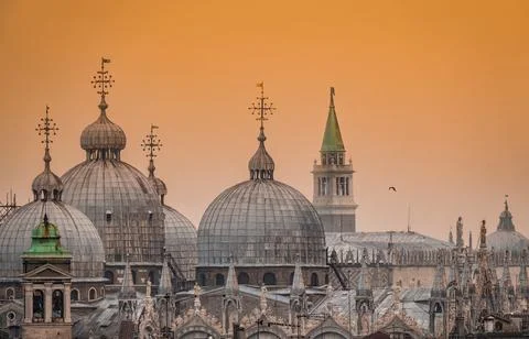 Sunset over the roofs St Mark's Basilica, Venice, Veneto, Italy Stock Photos