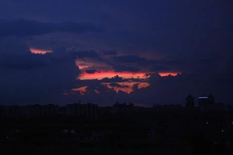 Sunset over rooftops in Obolon district, Kyiv. 1131 Stock Photos