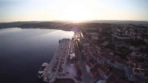 Sunset over Rovinj from sky 스톡 동영상 69805476
