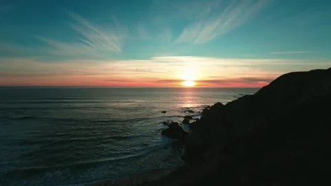Sunset over the rugged California cliffs at Point Reyes Stock Footage 327255422