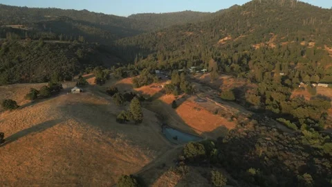 Sunset over Rural Scenic Sequoia National Forest California Drone Aerial Footage Stock Footage 335426033