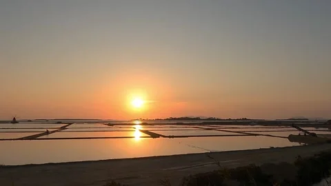 Sunset over salt pans Stock Footage 320953036