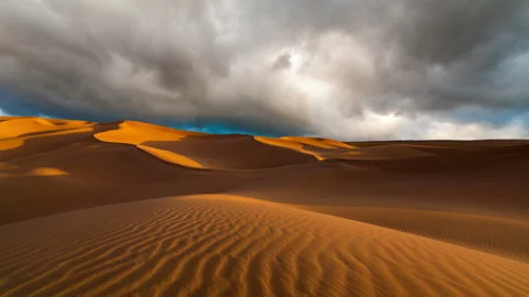 Sunset over the sand dunes in the desert Stock Footage 100521334
