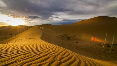 Sunset over the sand dunes in the desert Stock Footage 116649489