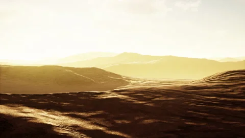 Sunset over the sand dunes in the desert Видео 219801814