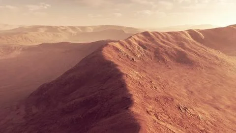 Sunset over the sand dunes in the desert. Aerial view Stock Illustration
