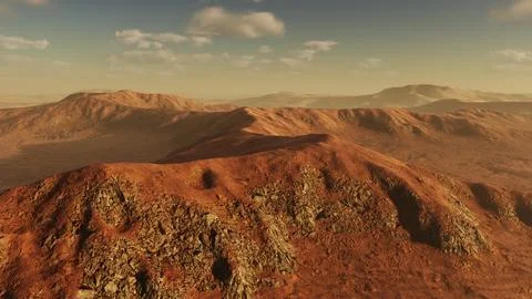 Sunset over the sand dunes in the desert. Aerial view Stock Illustration