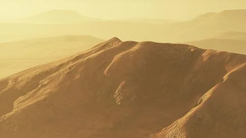 Sunset over the sand dunes in the desert. Aerial view Stock Illustration