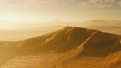Sunset over the sand dunes in the desert. Aerial view Stock Illustration