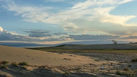 Sunset over the Sands Mongol Els, Mongolia. Full HD Stock Footage 71665577
