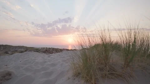 Sunset Over Sandy Beach Dunes Stock Footage 346689741