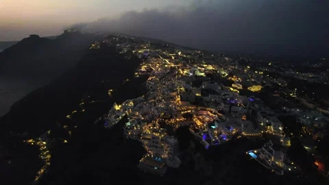 Sunset over Santorini with lights 4K Stock Footage 314753972